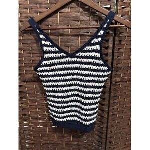 Multicolor Crochet Tank Top Size Small Y2K Crop Navy White New Grannycore